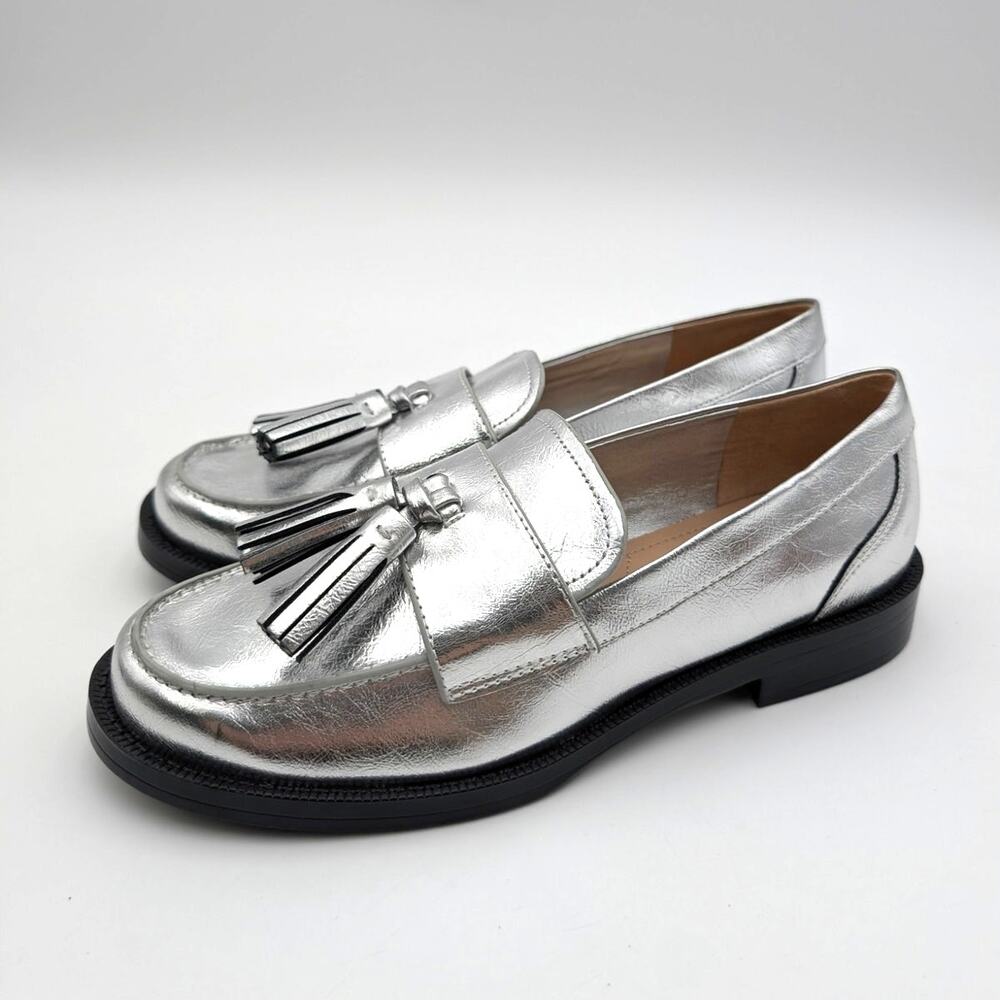 Franco Sarto Lucia Tassel Loafer Shoes Round Toe Women's Silver Size US6M EU36
